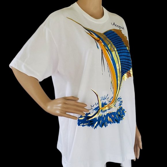 Pau Pacific Acapulco Mexico Sail Fish White Graphic T Shirt Women's Size Large - Picture 5 of 8